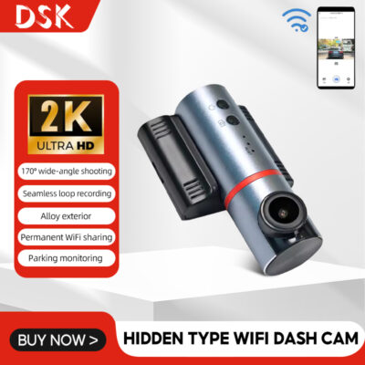 Dash Cam Universal Car DVR 170° Wide-Angle Camera Recorder WIFI 2K HD Car Driving Recorder Hidden Type Night Vision