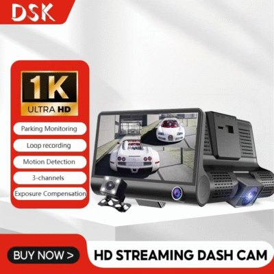 Three-Channel Dash Cam 4-inch IPS Screen Car DVR Front Rear and Interior Triple-Lens HD Night Vision Drive Recorder