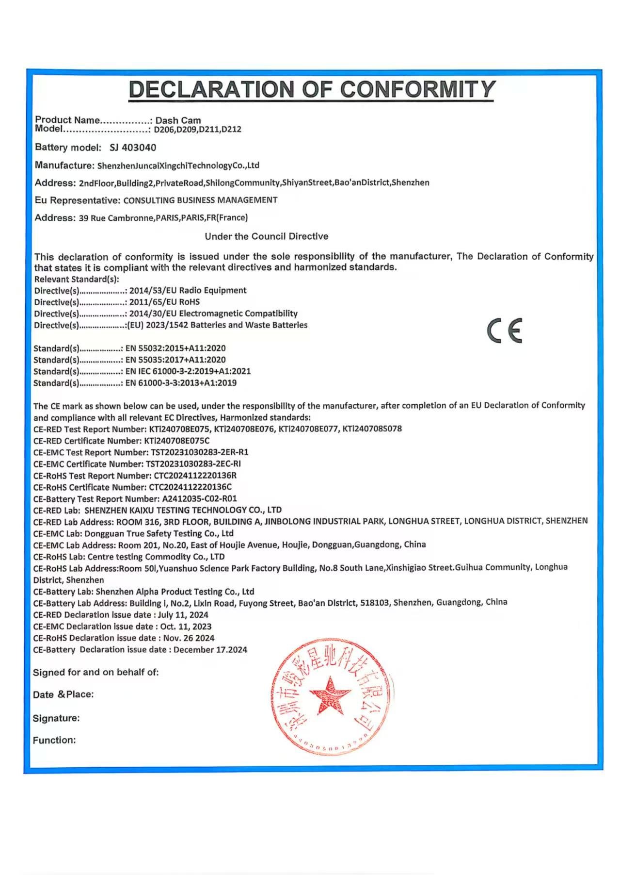 Declaration of Conformity 1